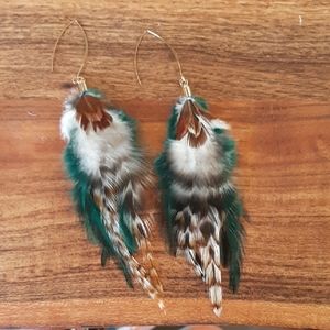 Feathered Earrings with Green and Brown Accents